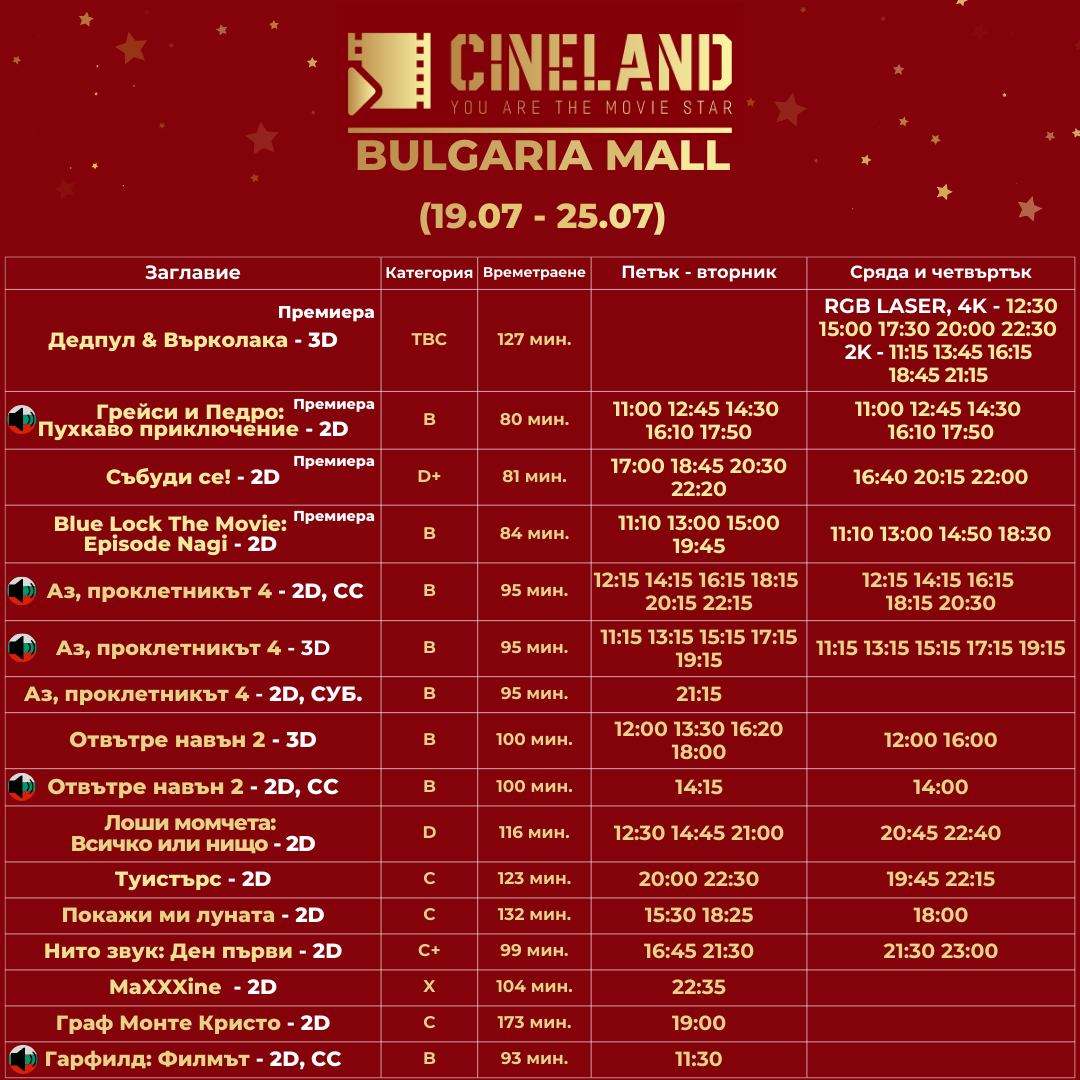  Cineland Bulgaria Mall :      19-25  2024